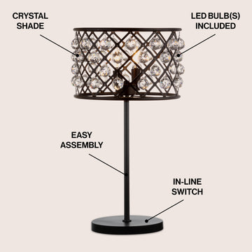 Gabrielle 22.5" Metal/Crystal LED Table Lamp - JONATHAN Y